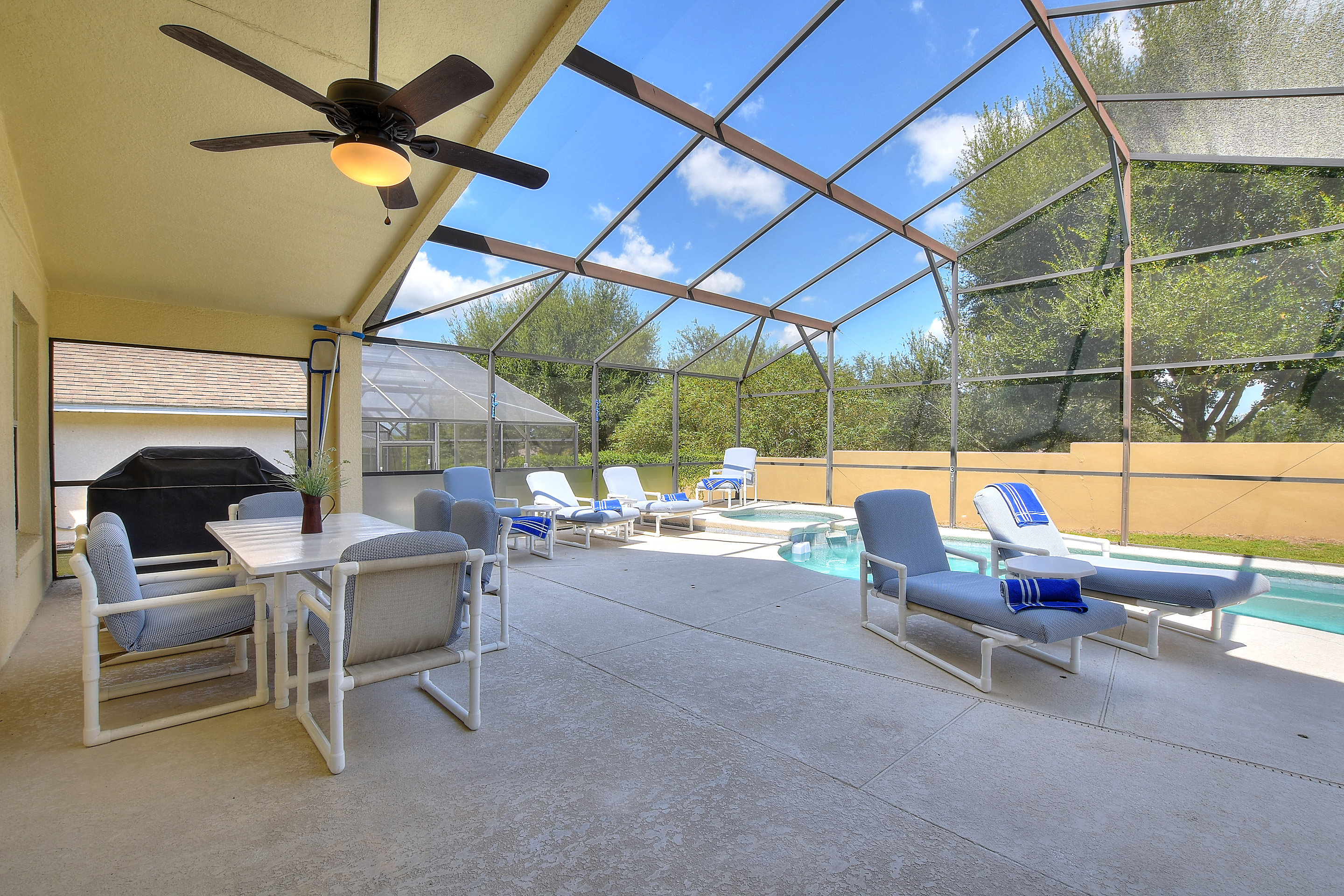 Picture Gallery. Ample sun beds around the pool with thick padded mattresses